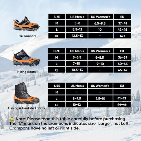 PTEROMY Crampons لأحذية المشي لمسافات طويلة مع 24 مسامير من الفولاذ المقاوم للصدأ، ومرابط ثلج للأحذية والأحذية طويلة الرقبة in Kuwait