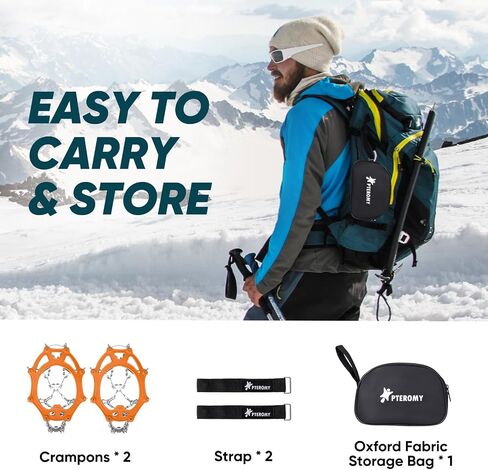 PTEROMY Crampons لأحذية المشي لمسافات طويلة مع 24 مسامير من الفولاذ المقاوم للصدأ، ومرابط ثلج للأحذية والأحذية طويلة الرقبة in Kuwait