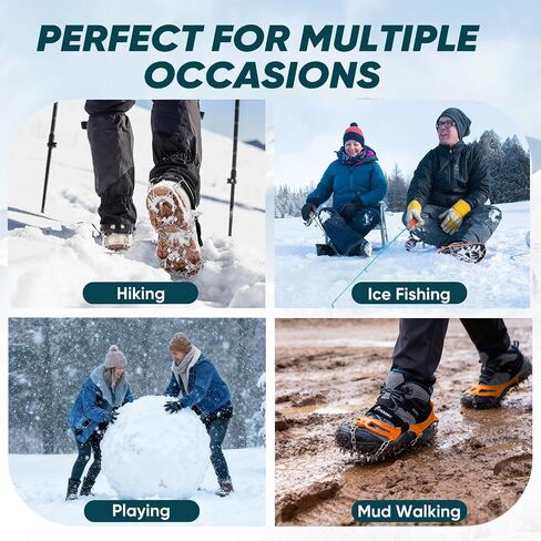 PTEROMY Crampons لأحذية المشي لمسافات طويلة مع 24 مسامير من الفولاذ المقاوم للصدأ، ومرابط ثلج للأحذية والأحذية طويلة الرقبة in Kuwait