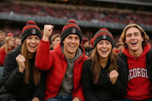 Officially Licensed Georgia Cuffed Knit Pom Beanie Hat Classic Edition Bulldogs Team Logo Winter Cap in Saudi Arabia