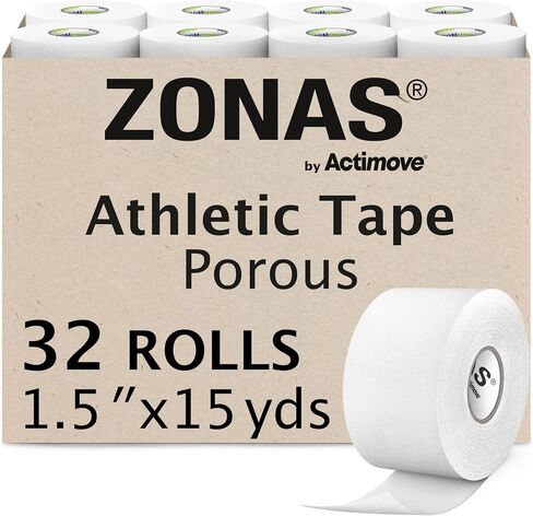 Athletic Tape for Muscles and Joint Support and Immbolization, Strong Skin Adhesion, Hand-tearable, White, 1.5 in x 15 yd, Speedpack - 32 Rolls in Saudi Arabia