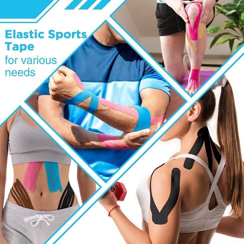 100 قطعة من أشرطة أشرطة علم الحركة المقطوعة مسبقًا من OK TAPE، شريط رياضي مرن لدعم المفاصل وتخفيف آلام العضلات، مقاوم للماء، شريط حركي للكتف والركبة والكاحل (5 ألوان، 2 بوصة × 10 بوصة) in Saudi Arabia