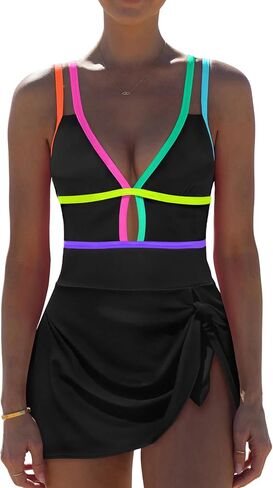 popvil Womens One Piece Swimsuit 2026 Swim Dress Tummy Control Sexy Bathing Suit Neon Swmming Suit in Saudi Arabia