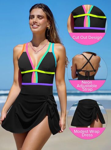 popvil Womens One Piece Swimsuit 2026 Swim Dress Tummy Control Sexy Bathing Suit Neon Swmming Suit in Saudi Arabia