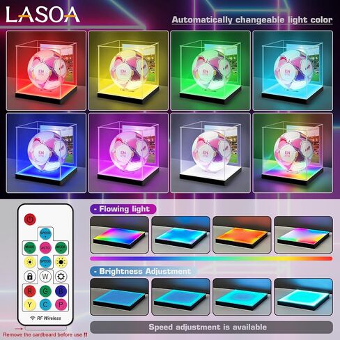 LASOA Football Display Case with RGBW LED Light, Self-Assembly Acrylic Display Box for Memorabilia, UV Protection Dust Proof for Full Size Autographed Ball with Ball Stand and Photo Holder in Saudi Arabia
