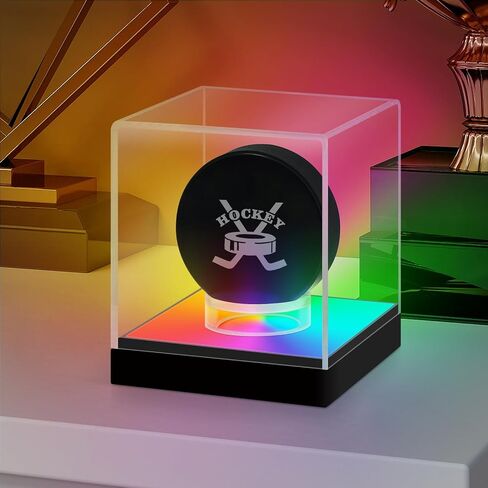 LASOA Football Display Case with RGBW LED Light, Self-Assembly Acrylic Display Box for Memorabilia, UV Protection Dust Proof for Full Size Autographed Ball with Ball Stand and Photo Holder in Saudi Arabia