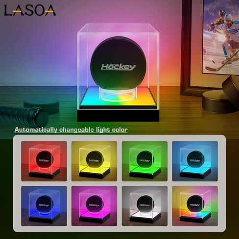 LASOA Football Display Case with RGBW LED Light, Self-Assembly Acrylic Display Box for Memorabilia, UV Protection Dust Proof for Full Size Autographed Ball with Ball Stand and Photo Holder in Saudi Arabia
