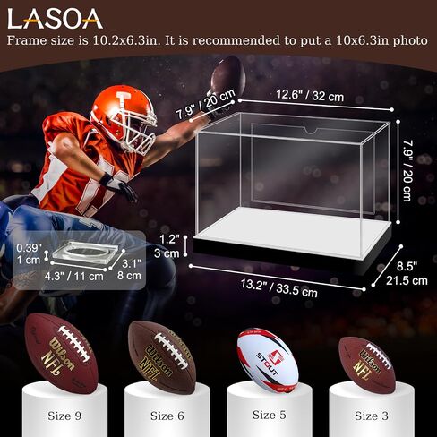 LASOA Football Display Case with RGBW LED Light, Self-Assembly Acrylic Display Box for Memorabilia, UV Protection Dust Proof for Full Size Autographed Ball with Ball Stand and Photo Holder in Saudi Arabia