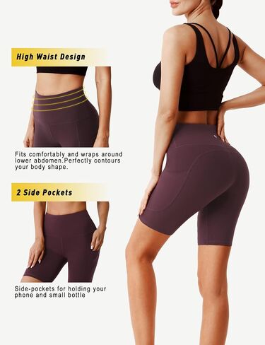 High Waist Yoga Shorts with Pockets,8" Women Workout Shorts, Tummy Control for Running in Saudi Arabia