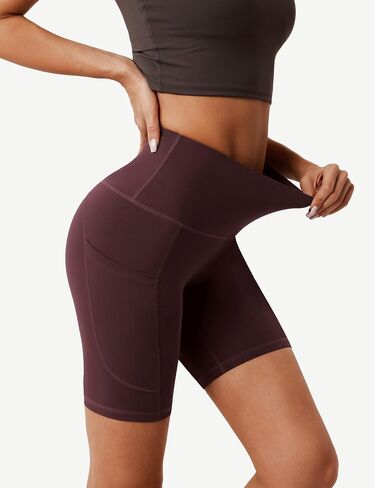 High Waist Yoga Shorts with Pockets,8" Women Workout Shorts, Tummy Control for Running in Saudi Arabia