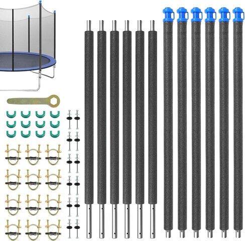 FAHKNS 6PCS Universal Trampoline Poles Replacement Enclosure Straight Poles Fit for 8-16FT Trampoline Frame with Clamp and Hardware in Saudi Arabia