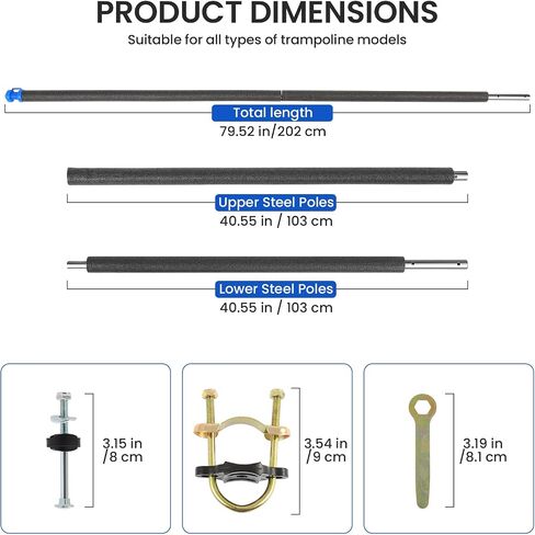 FAHKNS 6PCS Universal Trampoline Poles Replacement Enclosure Straight Poles Fit for 8-16FT Trampoline Frame with Clamp and Hardware in Saudi Arabia