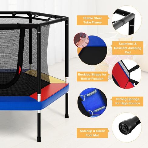 Giantex 48" Kids Trampoline, Outdoor Indoor Mini Recreational Round Trampoline w/Safety Enclosure Net, Foam Padded Handrails, Stable Hexagonal Shape Toddler Trampolines for Kids Gift in Saudi Arabia