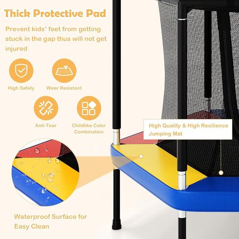 Giantex 48" Kids Trampoline, Outdoor Indoor Mini Recreational Round Trampoline w/Safety Enclosure Net, Foam Padded Handrails, Stable Hexagonal Shape Toddler Trampolines for Kids Gift in Saudi Arabia