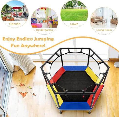 Giantex 48" Kids Trampoline, Outdoor Indoor Mini Recreational Round Trampoline w/Safety Enclosure Net, Foam Padded Handrails, Stable Hexagonal Shape Toddler Trampolines for Kids Gift in Saudi Arabia