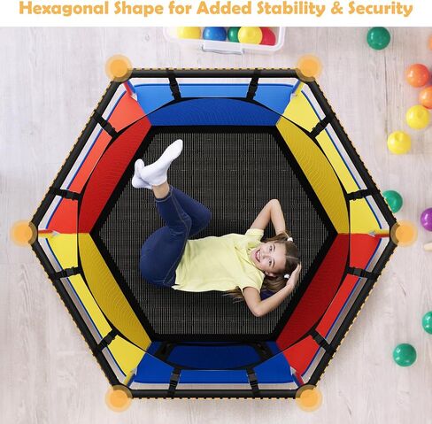 Giantex 48" Kids Trampoline, Outdoor Indoor Mini Recreational Round Trampoline w/Safety Enclosure Net, Foam Padded Handrails, Stable Hexagonal Shape Toddler Trampolines for Kids Gift in Saudi Arabia