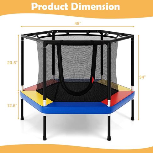 Giantex 48" Kids Trampoline, Outdoor Indoor Mini Recreational Round Trampoline w/Safety Enclosure Net, Foam Padded Handrails, Stable Hexagonal Shape Toddler Trampolines for Kids Gift in Saudi Arabia