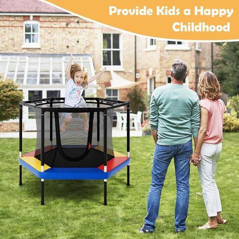 Giantex 48" Kids Trampoline, Outdoor Indoor Mini Recreational Round Trampoline w/Safety Enclosure Net, Foam Padded Handrails, Stable Hexagonal Shape Toddler Trampolines for Kids Gift in Saudi Arabia