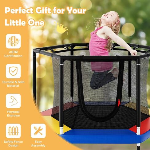 Giantex 48" Kids Trampoline, Outdoor Indoor Mini Recreational Round Trampoline w/Safety Enclosure Net, Foam Padded Handrails, Stable Hexagonal Shape Toddler Trampolines for Kids Gift in Saudi Arabia