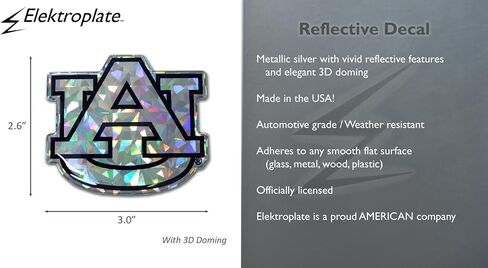 Elektroplate Officially Licensed Auburn AU Silver Reflective Decal | Premium 3D Doming All Weather Sticker for Car, Water Bottle, Laptop, Tablet, Cooler, Bumper, Toolbox, Phone | Made in The USA in Saudi Arabia
