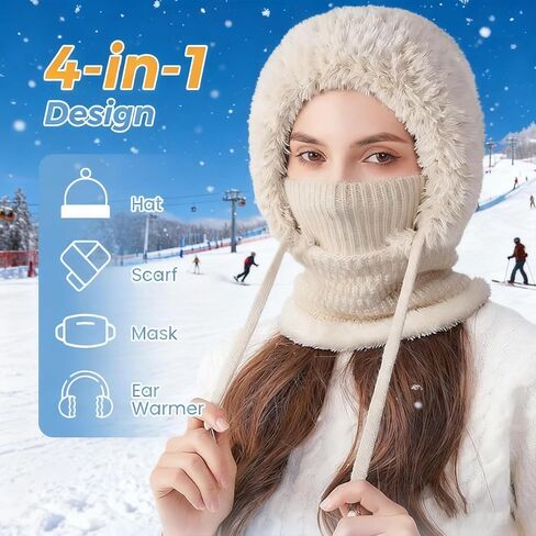 3 in 1 Beanie Hat with Scarf and Mask, 3 in 1 Beanie Hat for Women, Knitted Ski Scarf and Mask Set, Balaclava Hats in Saudi Arabia