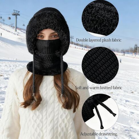 3 in 1 Beanie Hat with Scarf and Mask, 3 in 1 Beanie Hat for Women, Knitted Ski Scarf and Mask Set, Balaclava Hats in Saudi Arabia