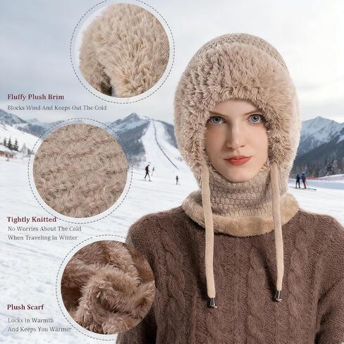3 in 1 Beanie Hat with Scarf and Mask, 3 in 1 Beanie Hat for Women, Knitted Ski Scarf and Mask Set, Balaclava Hats in Saudi Arabia