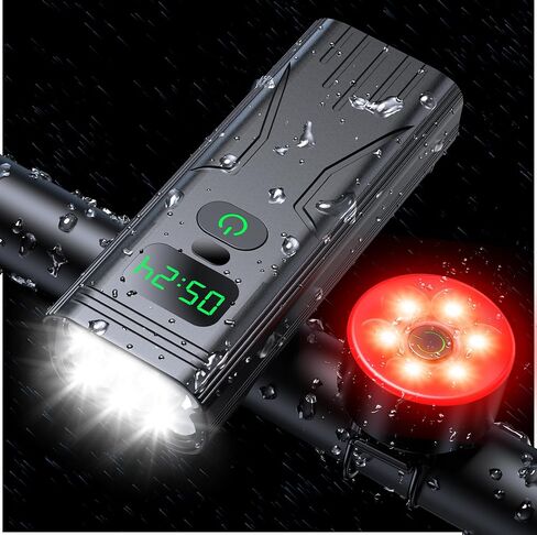 مجموعة أضواء الدراجة، عمر بطارية طويل للغاية 9000 لومن ضوء الدراجة لركوب الليل، المصباح الأمامي والخلفي للدراجة، IPX6 مقاوم للماء، هيكل من الألومنيوم بالكامل - مثالي لركوب الدراجات في الجبال والطرق والمدينة in Kuwait