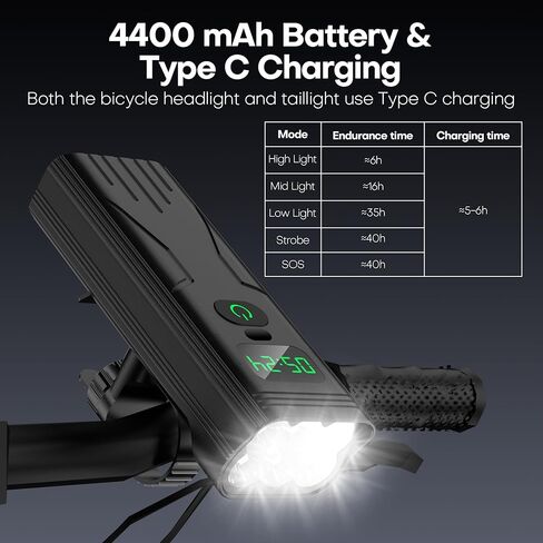مجموعة أضواء الدراجة، عمر بطارية طويل للغاية 9000 لومن ضوء الدراجة لركوب الليل، المصباح الأمامي والخلفي للدراجة، IPX6 مقاوم للماء، هيكل من الألومنيوم بالكامل - مثالي لركوب الدراجات في الجبال والطرق والمدينة in Kuwait