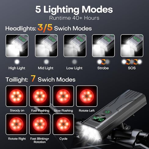 مجموعة أضواء الدراجة، عمر بطارية طويل للغاية 9000 لومن ضوء الدراجة لركوب الليل، المصباح الأمامي والخلفي للدراجة، IPX6 مقاوم للماء، هيكل من الألومنيوم بالكامل - مثالي لركوب الدراجات في الجبال والطرق والمدينة in Kuwait
