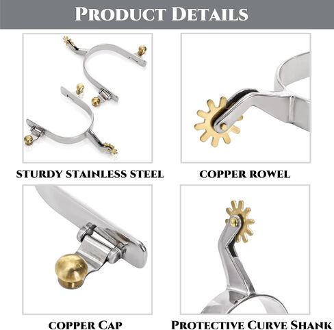 2 Pack Horse Spurs, Stainless Steel Stylish Boot Spurs with Gear Copper Rowels, Western Cowboy Equestrian Men Women Spur Horse Riding Accessories for Trail Riding, Horse Tack in Saudi Arabia