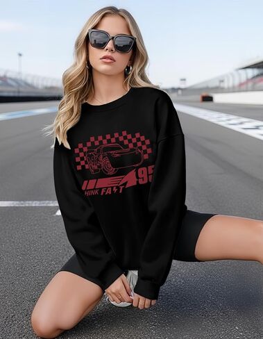 سويت شيرت السيارة السحري King Dom Car Racer بأكمام طويلة، قميص عصري برسومات السيارات، بلوفر الخريف، رحلة العطلات in Kuwait