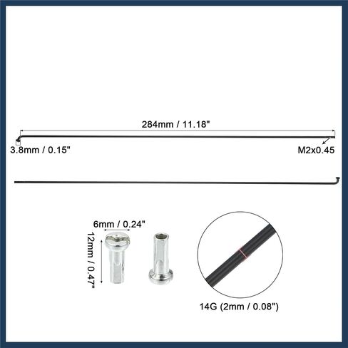 12 Pcs 14G J Bend 284mm x 2mm Bike Bicycle Spokes with Nipples Steel Black Stylish Design in Saudi Arabia