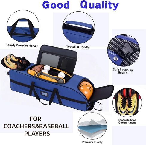 حقيبة معدات التقاط كبيرة محمولة بعجلات، حقيبة بيسبول بعجلات لـ 4 مضارب، جيوب متعددة، خطاف سياج| المتداول لمعدات الكرة اللينة والبيسبول in Kuwait