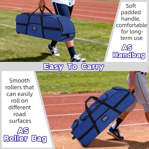 حقيبة معدات التقاط كبيرة محمولة بعجلات، حقيبة بيسبول بعجلات لـ 4 مضارب، جيوب متعددة، خطاف سياج| المتداول لمعدات الكرة اللينة والبيسبول in Kuwait