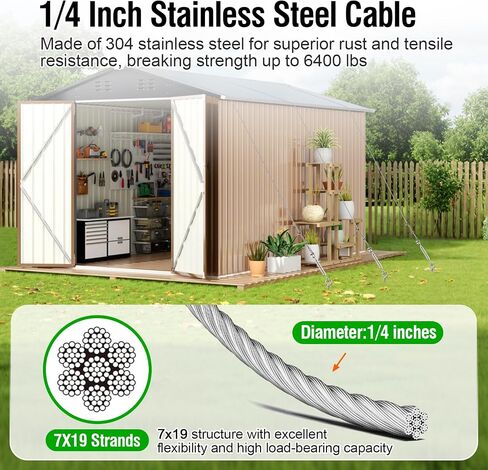 4 Pcs 30" Ground Anchors Heavy Duty with 50ft 1/4" Stainless Steel Cable & 4Pcs Turnbuckle, Fully Welded Ground Anchors Screw in Auger Earth Anchors for Sheds, Mobile Home, Tent, Swing Set in Saudi Arabia