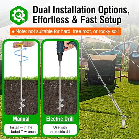 4 Pcs 30" Ground Anchors Heavy Duty with 50ft 1/4" Stainless Steel Cable & 4Pcs Turnbuckle, Fully Welded Ground Anchors Screw in Auger Earth Anchors for Sheds, Mobile Home, Tent, Swing Set in Saudi Arabia