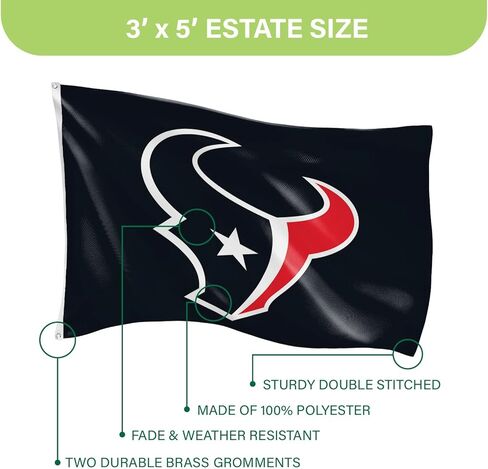 Team Sports America NFL Houston Texans 3 x 5 Outdoor Durable House Flag with Grommets | Sport Team Flag & Banner | Indoor Wall Decor Flag for Room | Works with Flag Poles for Outside House in Kuwait