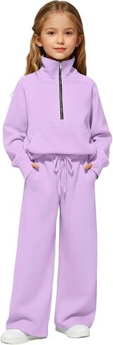 مونكر بنات 2 قطعة ملابس رياضية نصف سحاب كم طويل ركض مجموعة بلوزات رياضية Sweatpants مجموعات رياضية in Kuwait