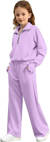 مونكر بنات 2 قطعة ملابس رياضية نصف سحاب كم طويل ركض مجموعة بلوزات رياضية Sweatpants مجموعات رياضية in Kuwait