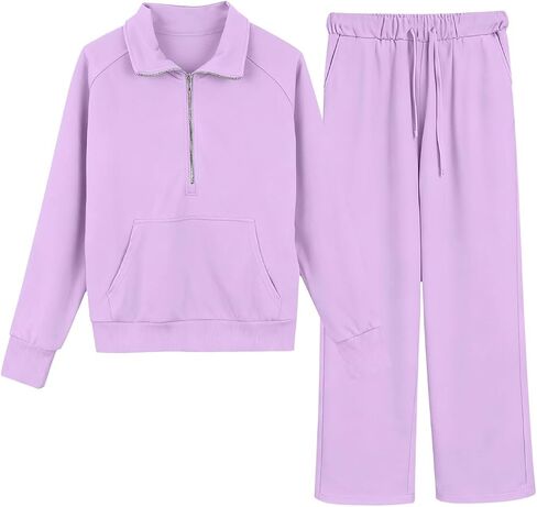 مونكر بنات 2 قطعة ملابس رياضية نصف سحاب كم طويل ركض مجموعة بلوزات رياضية Sweatpants مجموعات رياضية in Kuwait