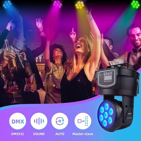 ضوء رأس متحرك 7 × 10 وات، إضاءة مسرح RGBW مع جهاز تحكم عن بعد، DMX 512 ستروب، ضوء شعاع LED 9/14 قناة، من أجل DJ Disco Wedding Bar Christmas Halloween Party Church (عبوتان) in Saudi Arabia