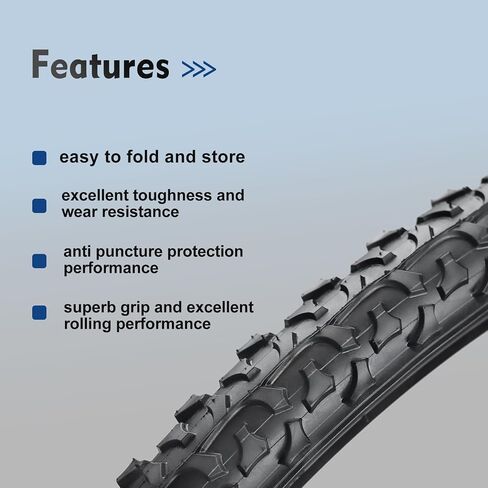 إطارات دراجة مقاس 24/26 بوصة، إطار دراجة بديل قابل للطي من HUIOK مقاس 24x1.95/26x1.95، إطارات دراجة جبلية مريحة ومبطنة للطرق الصلبة in Kuwait