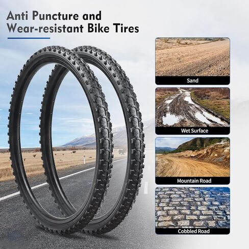 إطارات دراجة مقاس 24/26 بوصة، إطار دراجة بديل قابل للطي من HUIOK مقاس 24x1.95/26x1.95، إطارات دراجة جبلية مريحة ومبطنة للطرق الصلبة in Kuwait