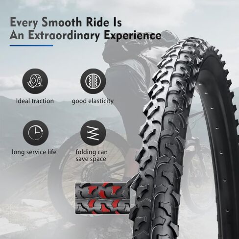 إطارات دراجة مقاس 24/26 بوصة، إطار دراجة بديل قابل للطي من HUIOK مقاس 24x1.95/26x1.95، إطارات دراجة جبلية مريحة ومبطنة للطرق الصلبة in Kuwait