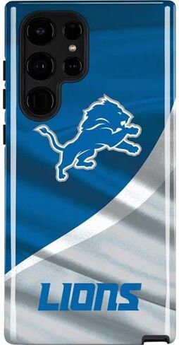 حافظة هاتف Skinit Pro متوافقة مع هاتف Galaxy S22 Ultra - تصميم أسود وأبيض مرخص رسميًا من NFL Detroit Lions in Saudi Arabia