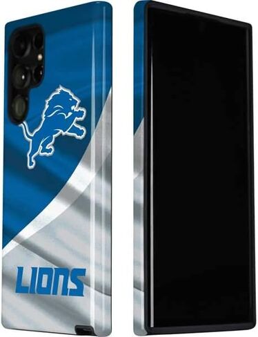 حافظة هاتف Skinit Pro متوافقة مع هاتف Galaxy S22 Ultra - تصميم أسود وأبيض مرخص رسميًا من NFL Detroit Lions in Saudi Arabia