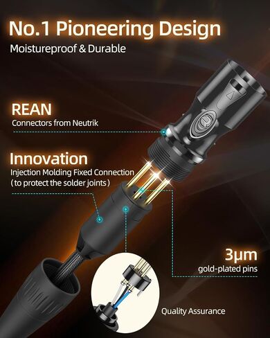Microphone XLR Cable 10ft 1-Pack, Professional Waterproof XLR Cables, 3-Pin Gold Plated Rean-Neutrik Connectors, OFC Mic Cord, Nylon Braided Male to Female XLR Microphone Cable for Mixer Interface in Saudi Arabia
