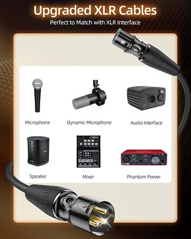 Microphone XLR Cable 10ft 1-Pack, Professional Waterproof XLR Cables, 3-Pin Gold Plated Rean-Neutrik Connectors, OFC Mic Cord, Nylon Braided Male to Female XLR Microphone Cable for Mixer Interface in Saudi Arabia