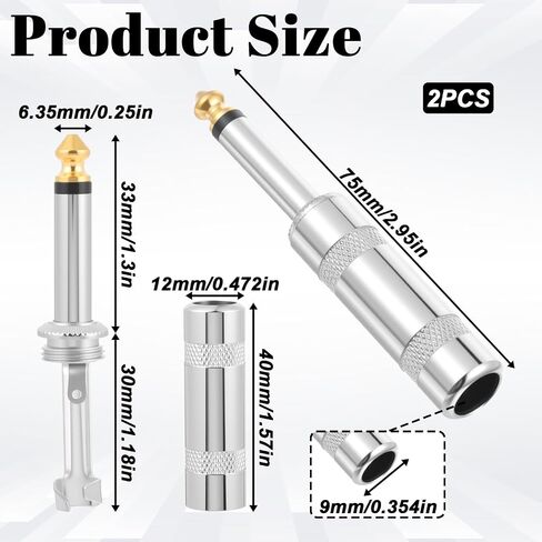2 Pack 1/4 Inch TS Mono Plug, 6.35 mm 1/4" TS Plug Solder Type Audio Connector with Metal Housing Heavy-Duty Straight Male Jack Connector for Guitar, Speaker, Microphone Cable Repair, DIY Projects in Saudi Arabia